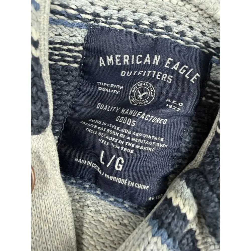 American Eagle Outfitters Baja Hoodie Sweater Men’s Large Blue Gray Striped